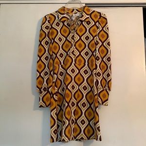 Retro Print Long Sleeve Dress